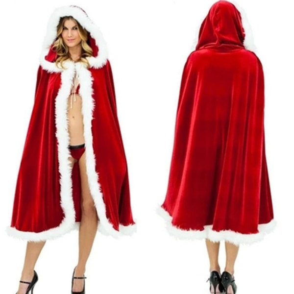 Velvet Hooded Cape Cloak Sexy Santa Cosplay Christmas Costumes 100cm