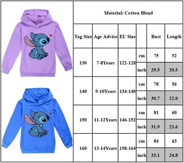 Barn Lilo Stitch Hettelue Genser Pullover Sweatshirt lilla purple 160cm