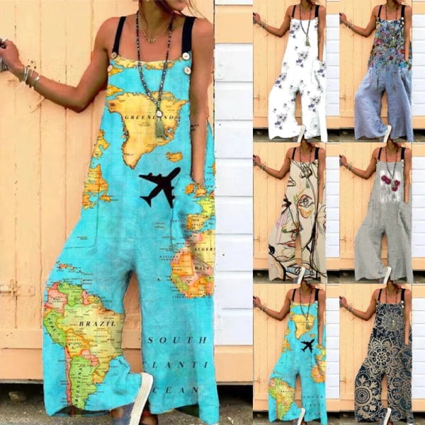 Kvinnor vida ben jumpsuits Bohemian långbyxor Z X Denim Blue M