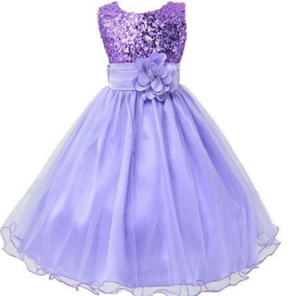 Jenter Paljetter Holiday Fancy Dress Party Bryllupsbrudepikekjole vY purple 120cm