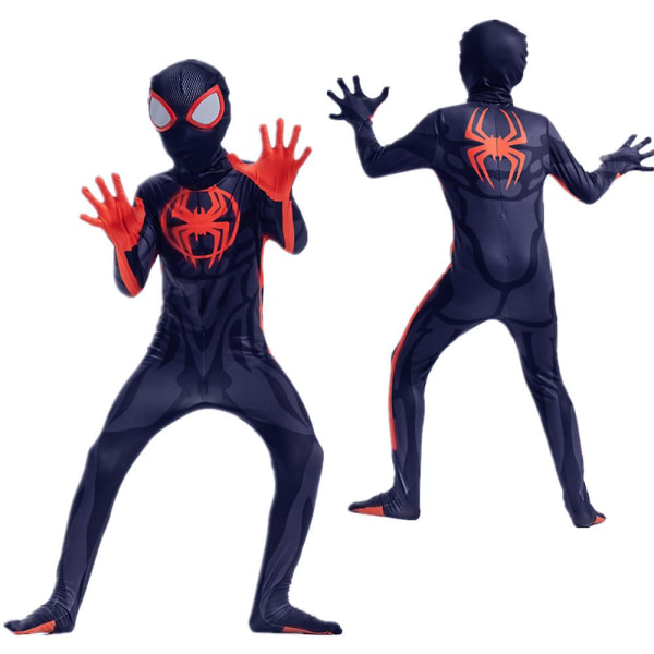 Spider-man Across The Spider-vers Cosplay-kostyme for barn, Spiderman Miles Morales Jumpsuit Halloween Party Costume Z X 4-5 Years