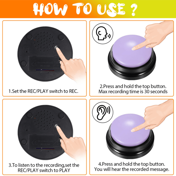 Stemmeopptaksknapper Kjæledyr Interaktivt Leketøy Kommunikasjon Trening Pip Svar Buzzer for kjæledyr, hunder, baby. 1pc (Random Color)
