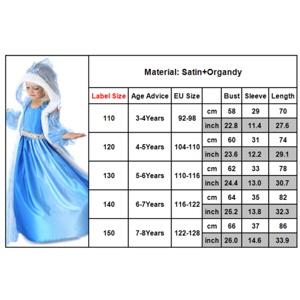 Prinsessan Aisha Hooded Cape Cloaks Klänning Kostym . 120cm