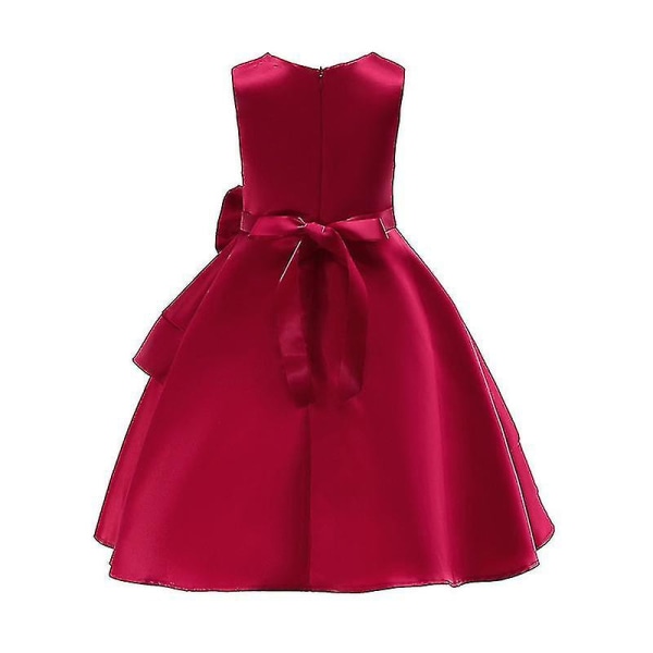 Swingkjole for jenter Bryllupsblomst Barneaftensfest Elegant prinsessekjole W Wine Red 7-8 Years