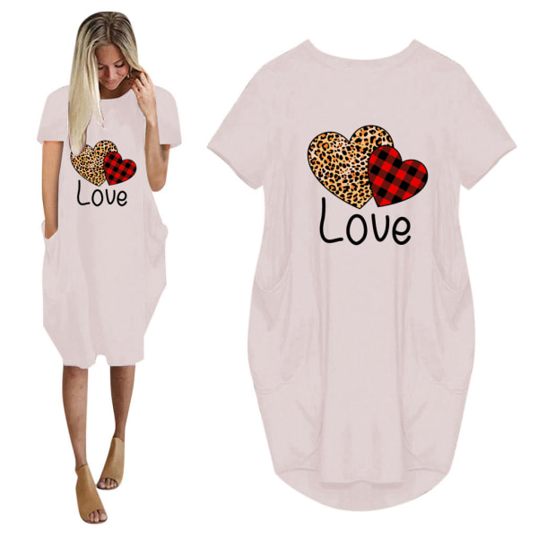 Naiset rakastavat sydänkesän T-paitamekkoa ystävänpäiväksi Z X Pink XL