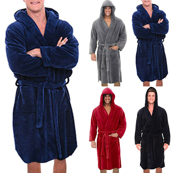 Miesten pitkähihainen hupullinen kylpytakki Soft Lounge -kylpytakki Z X Grey 2XL