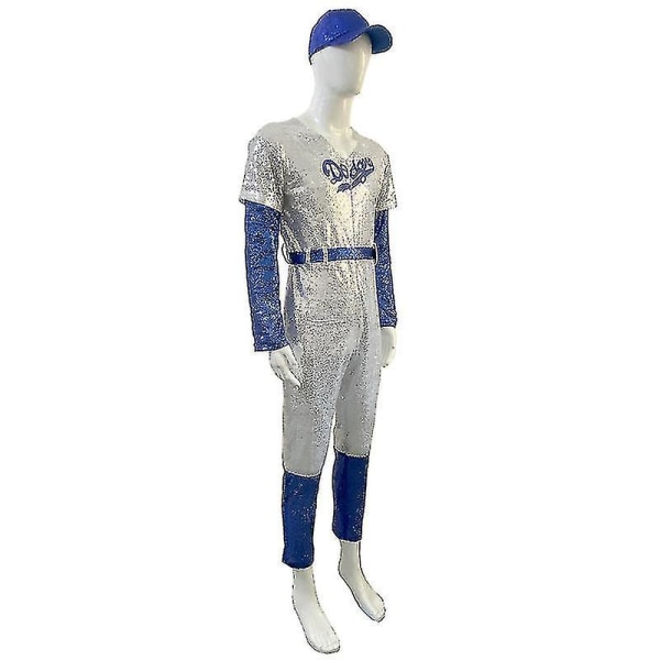 Voksne Cosplay Bodysuit Rocketman Elton John Costume Baseball Uniform Jumpsuit med Cap Hat Belte Halloween Carnival Fancy Party - XXL