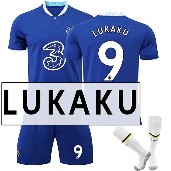 22-23 Chelsea Hjemmefotballdrakt Fotballdrakt Fotballuniformer V7 LUKAKU 9 Kids 24(130-140CM)