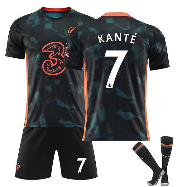 Kante #7 Jersey Chelsea Fc -22 Jalkapallo T-paidat Jersey Setti Lapsille Nuorille W Black-orange 26(140-150CM)