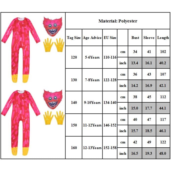 Poppy Playtime Huggy Wuggy Cosplay Costume Jumpsuit + Handskar Z 150Y Z 120Y