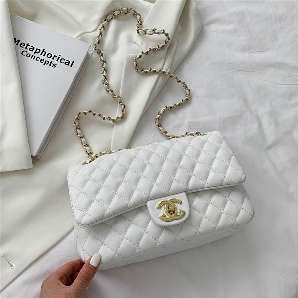 Enkel modem rhombus enkelaxel Messenger chain-väska White