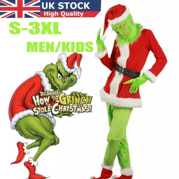 The Grinch ask Cosplay How the Grinch Stole Christmas Costume + Mask M