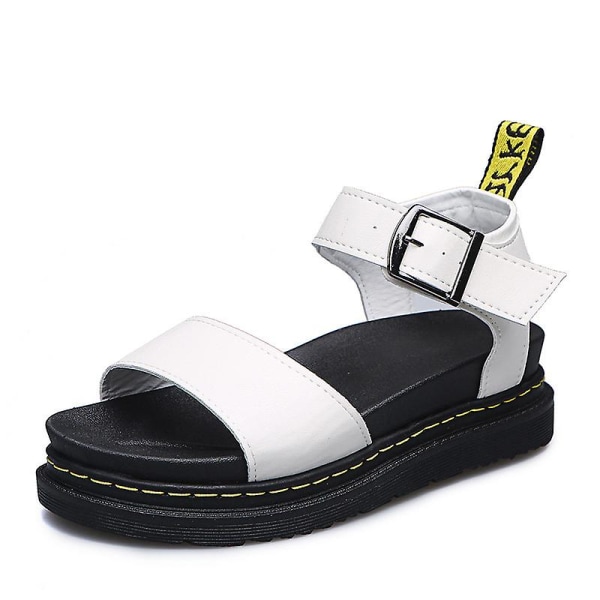 Naisten sandaalit litteät kesäiset nilkkahihnat, paksut alustat muotikengät vY White EU 39
