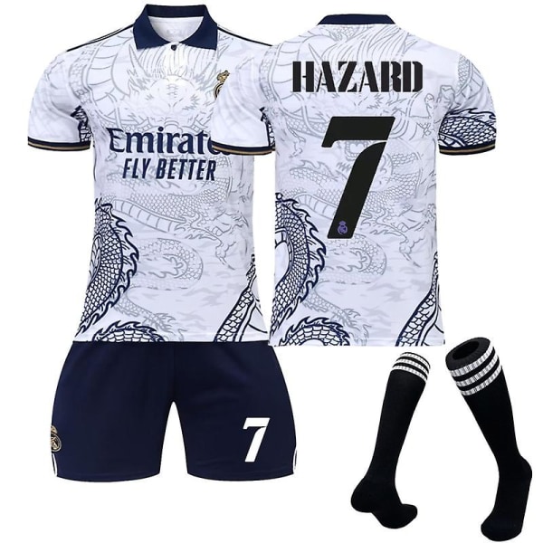 Sesong 22-23 Real Madrid Dragon Pattern Soccer Shirt V HAZARD 7 Kids 24(130-140CM)