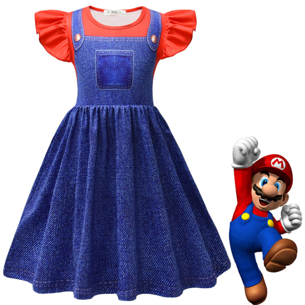 Barn Jenter Princess Peach & Super Bros-kjole Sommerfest Cosplay-kostyme Z X Red 4-5 Years