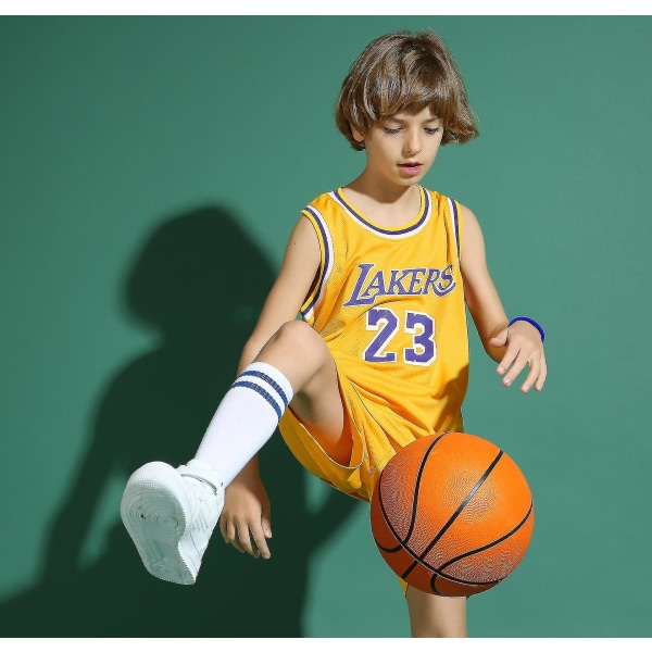 Lakers #23 Lebron James Jersey No.23 Basketball Uniform Set Kids V Y Yellow 2XS (95-110cm)