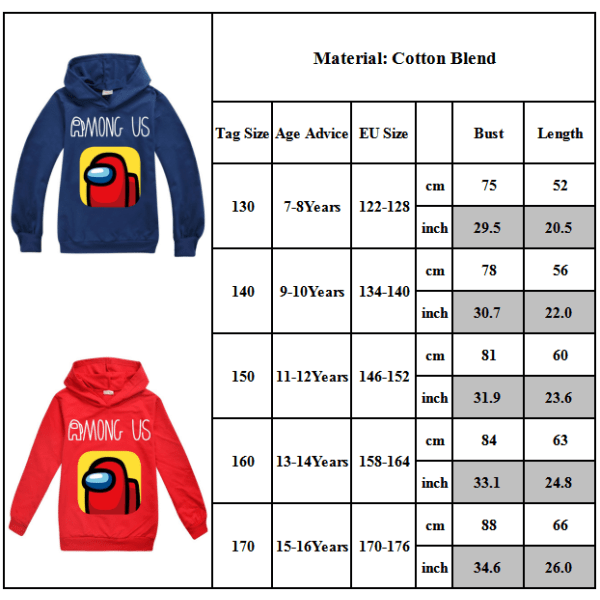 Blandt os tegneseriespil print dreng Sweatshirt børn Casual hættetrøjer Z X red 160cm