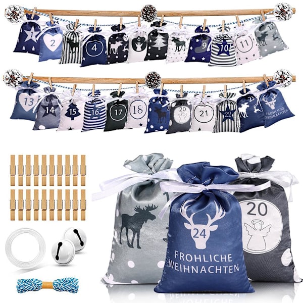 24. jul Adventskalender Presentpåsar Dragsko Påse Fest D red 24pcs