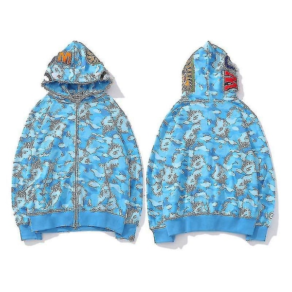 Herre hettegenser Camo Loose Zipper Jacket Sweatershirt For Herre Boy vY Sky Blue 3XL