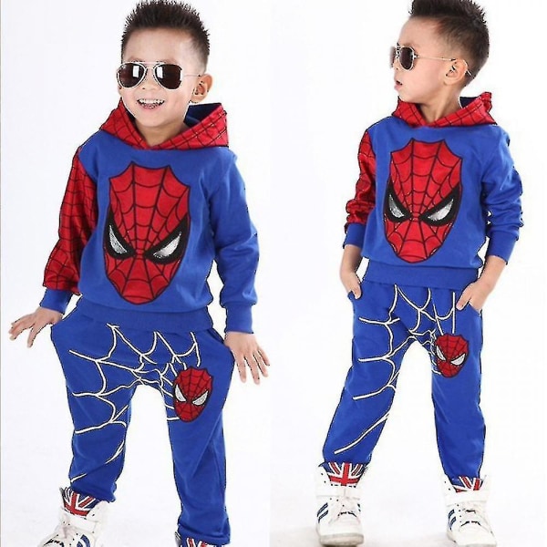 Lapset Poika Spiderman Urheiluvaatteet Huppari Huppari Housut Puku Puku Vaatteet -1 Blue 5-6 Years