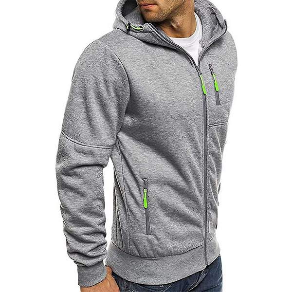 Män Zip Träningsjacka Gym Hooded Långärmad Sweatshirt Gym Top Höst Vinterkappa Light Gray 3XL