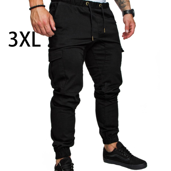 Mænds lommebukser Afslappet elastiske snore mode lange bukser - Black 3XL