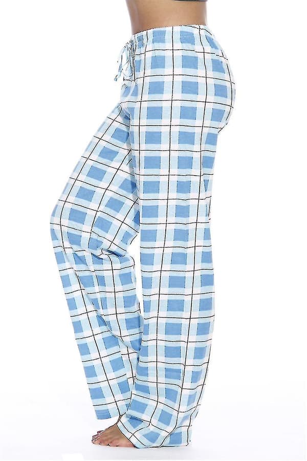 Kvinders pyjamasbukser med lommer, bløde flannel plaid pyjamasbukser til kvinder blue XL
