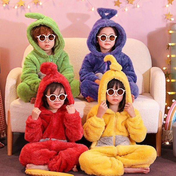 Teletubbies Yhden Palan Pyjamat Lapsille Paksu Korallivilla Green2 Green 140cm