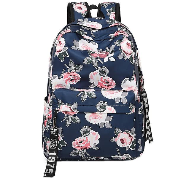 Blommor mönster skolryggsäck . Navy Blue
