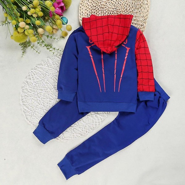 Kids Boy Spiderman Sportswear Hættetrøje Sweatshirt Bukser Kostume k Blue 5-6 Years