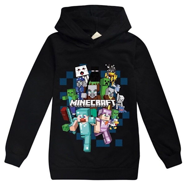 Barn Minecraft Jumper Hoodie Genser Langarmet Pullover Topper Svart black 140cm