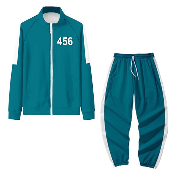 Squid Game Jacka & Byxor Set Rollspel Sport Cardigan 456 Tryckt Blixtlåsficka Sweatshirt Vuxen Perfekt 4XL