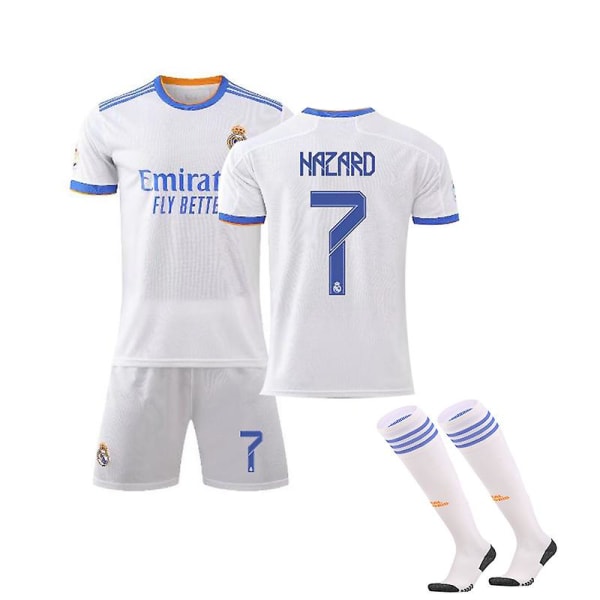 Real Madird Home Kids Miesten Jalkapallosarjat Jalkapallo Jersey Harjoituspaita Puku 21/22 BENZEMA / HAZARD / MODRIC y 7 - HAZARD 28 (150-160cm)