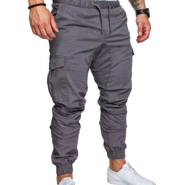 Lommebukser for menn Casual Elastisk streng ode Lange bukser - Light Grey M