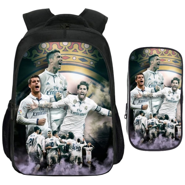 Football Star Skolväska Neymar/Messi/Mbappe2 Set (Skolväska + Case) . white 41cm