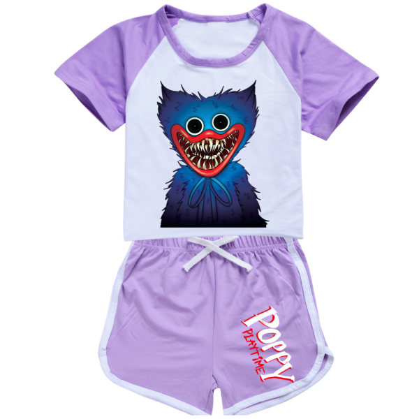 Poppy Playtime Girls Qutfit kortærmet T-shirt & shorts sæt k Purple 130cm