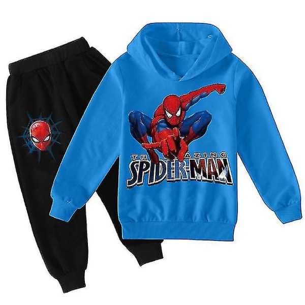 Pojkar Barn Spider-man träningsoverall Huvtröja Toppar Huvtröja Joggingbyxor Set Outfits Kläder 9-14 år W Blue 13-14 Years