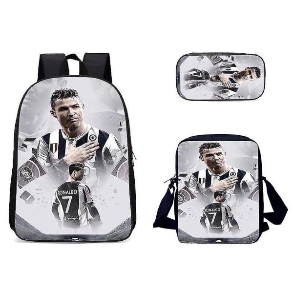 3 stk Cristiano Ronaldo Ryggsekk Oxford Satchel Ins Skoleveske Med Pencil Bag Messenger Bag W