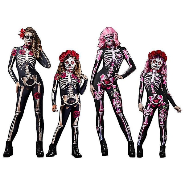 Kvinder Halloween Skelet Ben Ramme Jumpsuit Bodysuit Cosplay Festkostume Z X PINK 120cm