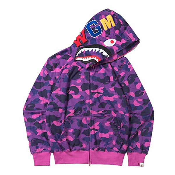 Shark outh hettegenser med 3d print Wgm brodert cardigan kamuflasje hettegenser. purple M