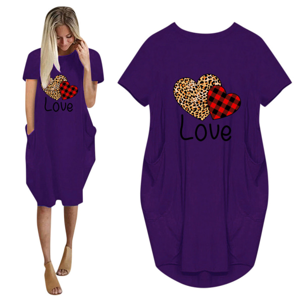 Alla hjärtans dag Kärleksbrev Klänning Kortärmad skjortklänning Z Purple XL