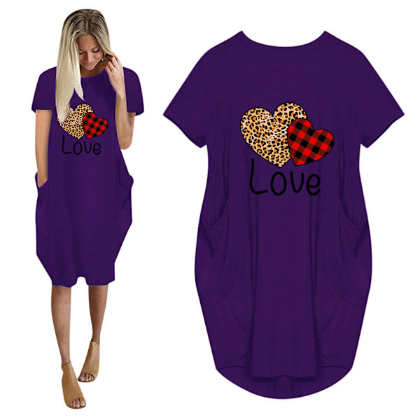 Ystävänpäivän rakkauskirjemekko lyhythihainen paitamekko Z Purple 4XL