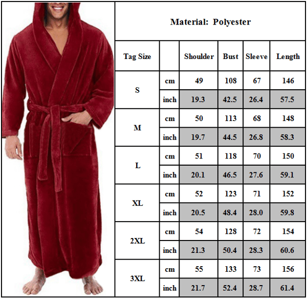 Sovkläder Huvfickor Varmare Herr Nattlinne Vinterbadrock - wine red xl
