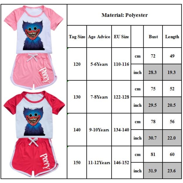 Poppy Playtime Girls Qutfit kortærmet T-shirt & shorts sæt k Purple 120cm