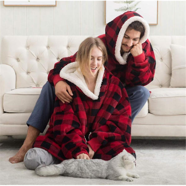 Felt Sweatshirt Oversized hettegenser Red and black check