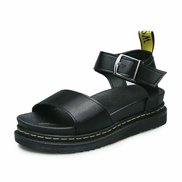 Naisten sandaalit litteät kesäiset nilkkahihnat, paksut alustat muotikengät vY Black EU 37