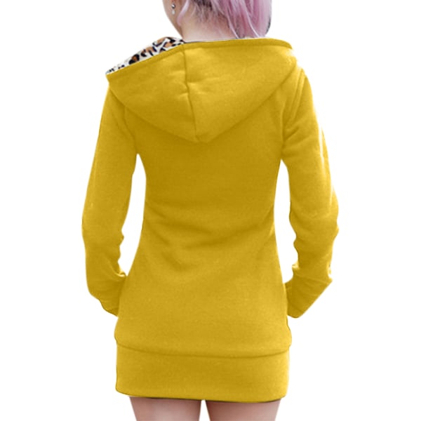 Vinter dame hette fortykket pluss fleece eopard genserjakke H Yellow L