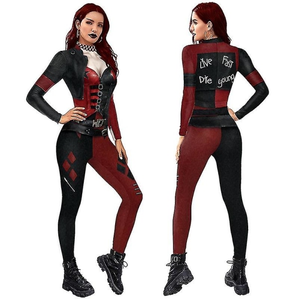 Tjej Kvinnor Harley Quinn Halloween Party Cosplay Kostym Jumpsuit Elastisk Body Q Z 120
