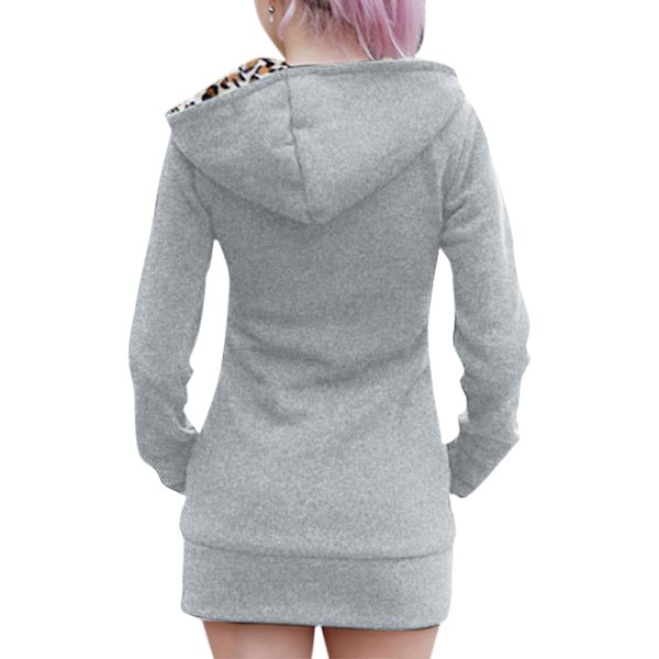 Vinter Dame Hette Thickened Plus Fleece eopard genserjakke -1 Gray L