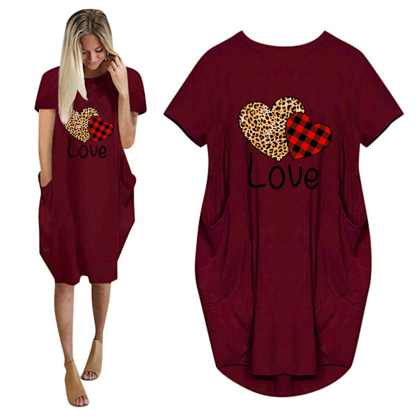 Ystävänpäivän rakkauskirjemekko lyhythihainen paitamekko Z Wine Red 4XL